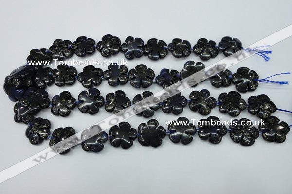 CFG453 15.5 inches 20mm carved flower blue iron stone beads