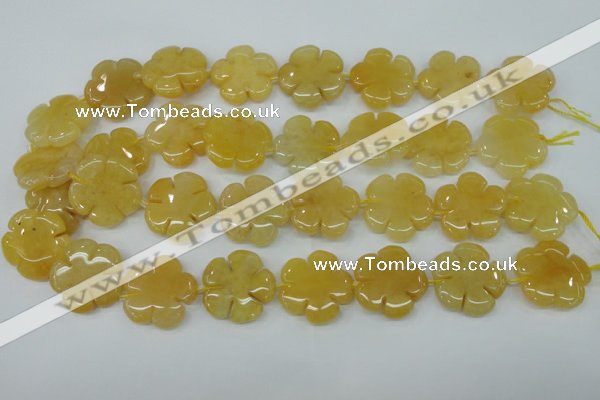 CFG458 15.5 inches 24mm carved flower yellow jade beads