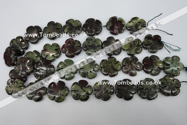 CFG460 15.5 inches 24mm carved flower dragon blood jasper beads