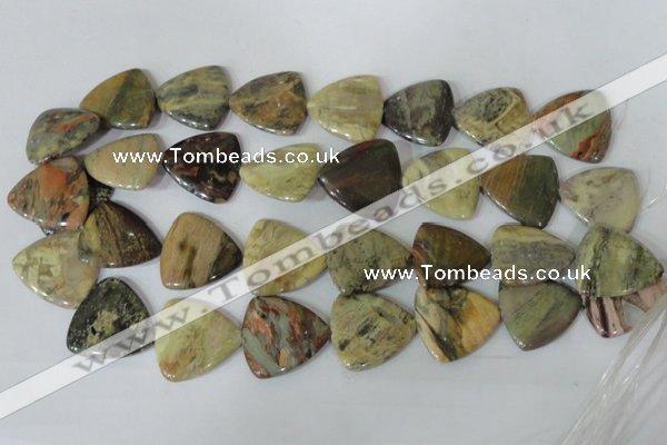 CFG532 15.5 inches 25*25mm carved triangle jasper gemstone beads