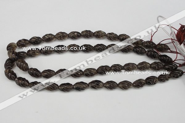 CFG55 15.5 inches 10*16mm carved rice smoky quartz beads