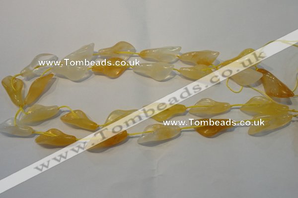 CFG561 15.5 inches 14*28mm carved trumpet flower yellow aventurine beads