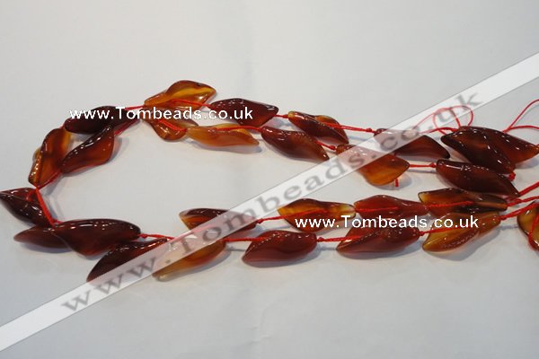 CFG563 15.5 inches 14*28mm carved trumpet flower red agate beads