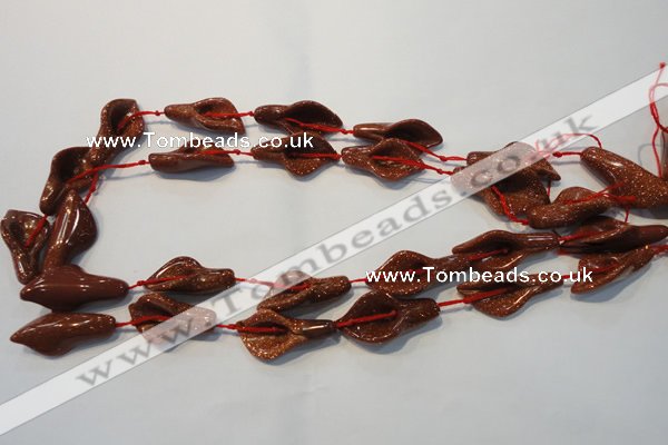 CFG568 15.5 inches 14*28mm carved trumpet flower goldstone beads