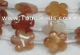 CFG654 15.5 inches 15mm carved flower red quartz beads