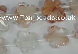 CFG657 15.5 inches 15mm carved flower pink quartz beads