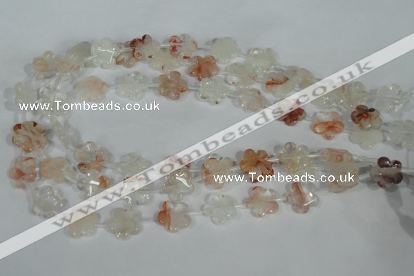 CFG657 15.5 inches 15mm carved flower pink quartz beads