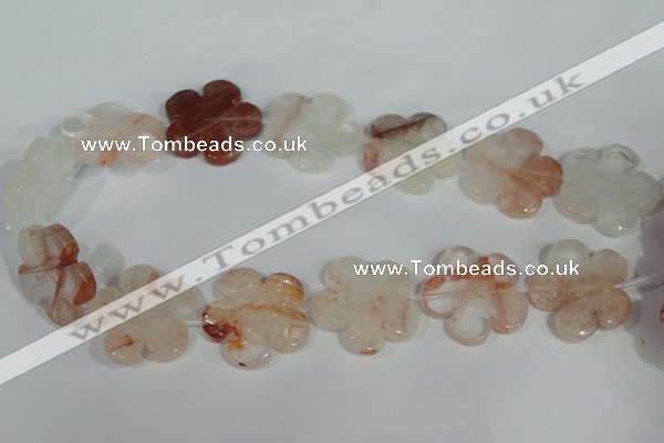 CFG659 15.5 inches 30mm carved flower pink quartz beads