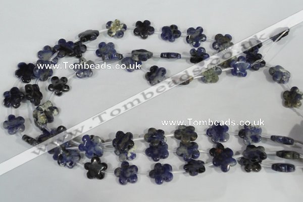 CFG669 15.5 inches 15mm carved flower sodalite gemstone beads