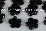 CFG675 15.5 inches 15mm carved flower black obsidian beads