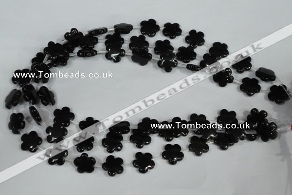 CFG675 15.5 inches 15mm carved flower black obsidian beads