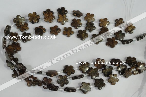 CFG678 15.5 inches 15mm carved flower bronzite gemstone beads