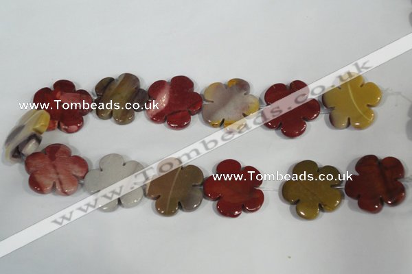 CFG686 15.5 inches 30mm carved flower mookaite gemstone beads