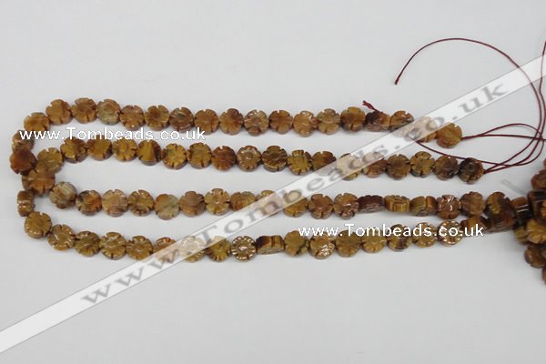 CFG69 15.5 inches 10mm carved flower yellow tiger eye gemstone beads