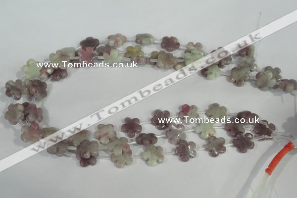 CFG690 15.5 inches 15mm carved flower lilac jasper beads