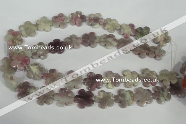 CFG691 15.5 inches 20mm carved flower lilac jasper beads