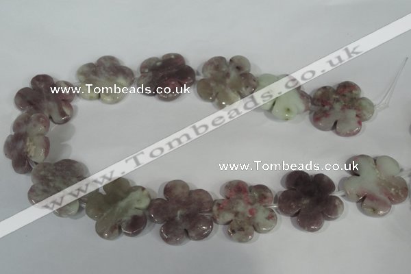 CFG692 15.5 inches 30mm carved flower lilac jasper beads