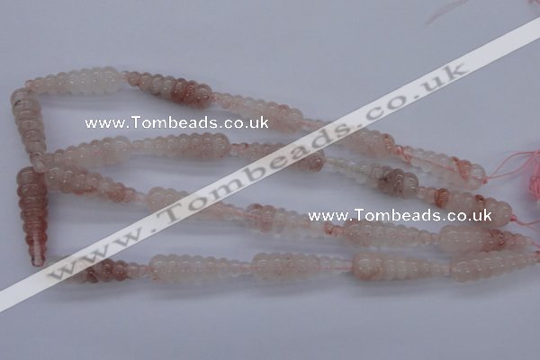 CFG753 15.5 inches 10*35mm carved teardrop natural pink quartz beads