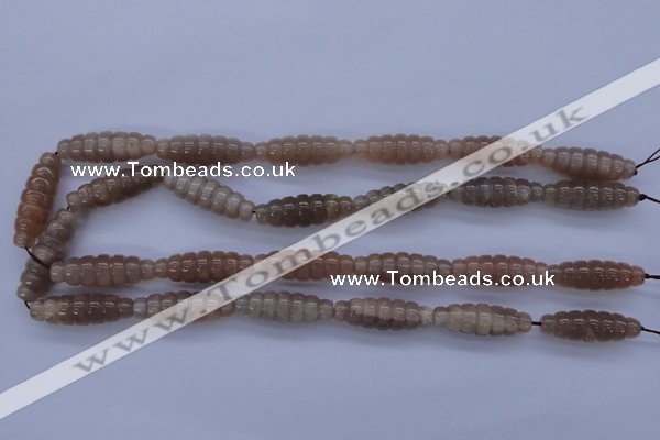 CFG755 15.5 inches 10*30mm carved rice natural moonstone beads