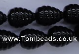 CFG758 15.5 inches 15*20mm carved teardrop black agate beads