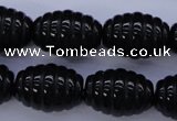 CFG759 15.5 inches 15*20mm carved rice black agate beads