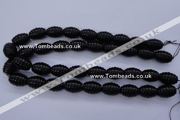 CFG759 15.5 inches 15*20mm carved rice black agate beads