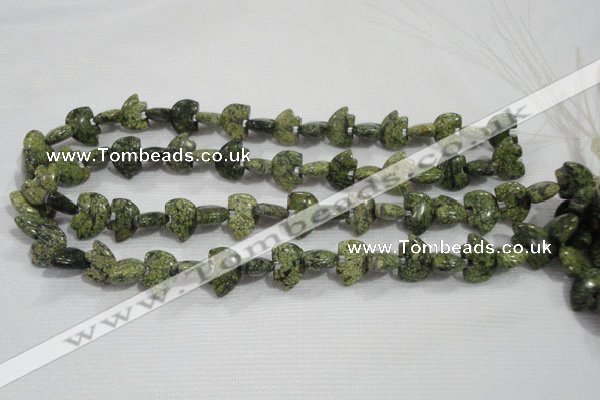 CFG769 15.5 inches 10*15mm carved animal green lace gemstone beads