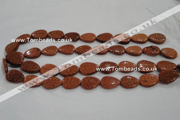 CFG816 12.5 inches 15*20mm carved leaf goldstone beads wholesale