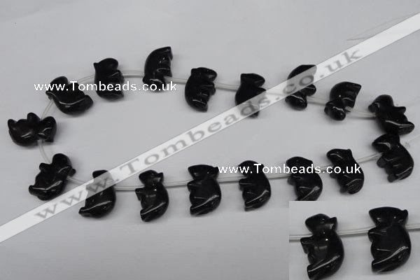 CFG860 Top-drilled 15*24mm carved animal black agate beads