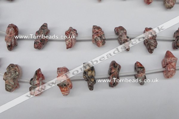 CFG863 Top-drilled 12*18mm carved animal red zebra jasper beads