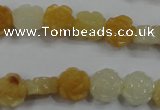 CFG881 15.5 inches 10mm carved flower yellow jade gemstone beads