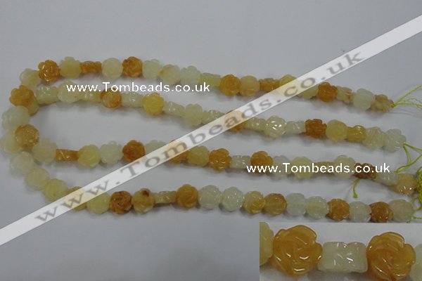 CFG881 15.5 inches 10mm carved flower yellow jade gemstone beads