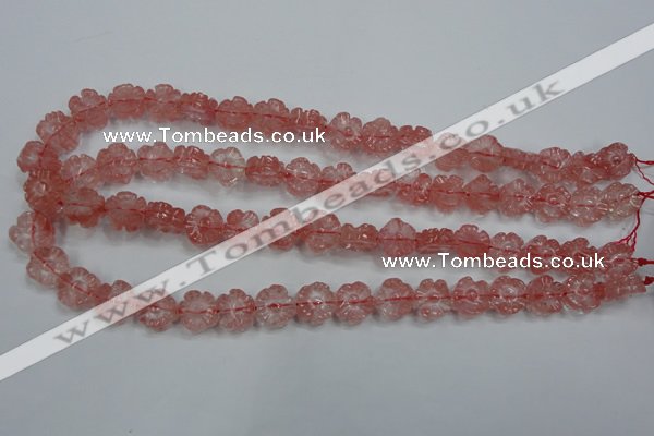 CFG884 15.5 inches 12mm carved flower cherry quartz beads