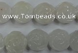 CFG885 15.5 inches 14mm carved flower white jade gemstone beads