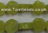 CFG887 15.5 inches 14mm carved flower lemon jade gemstone beads