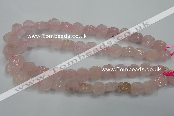 CFG890 15.5 inches 14mm carved flower rose quartz gemstone beads