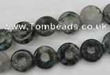 CFG901 15.5 inches 12mm carved coin donut moss agate beads