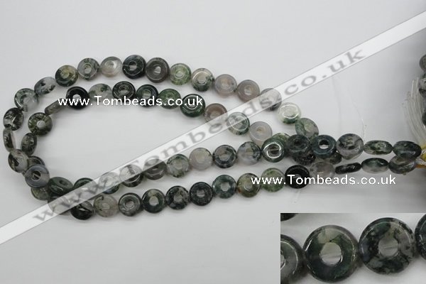 CFG901 15.5 inches 12mm carved coin donut moss agate beads