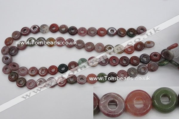 CFG902 15.5 inches 12mm carved coin donut Indian agate beads