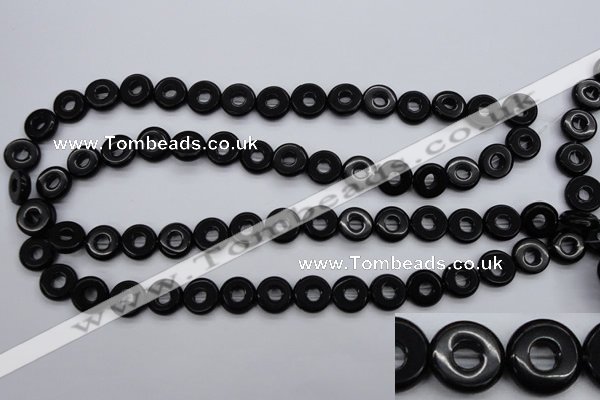 CFG903 15.5 inches 12mm carved coin donut black agate beads