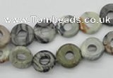 CFG904 15.5 inches 12mm carved coin donut black water jasper beads
