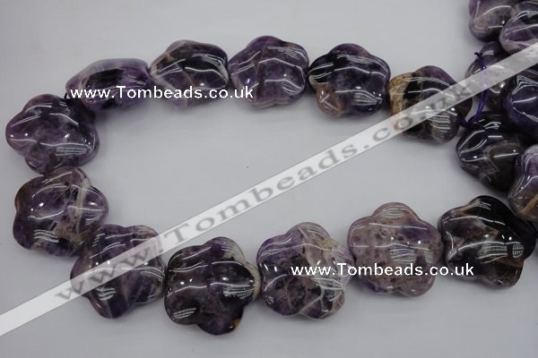 CFG913 15.5 inches 32*33mm carved flower dogtooth amethyst beads