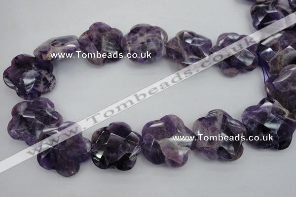 CFG914 15.5 inches 32*33mm faceted & carved flower dogtooth amethyst beads