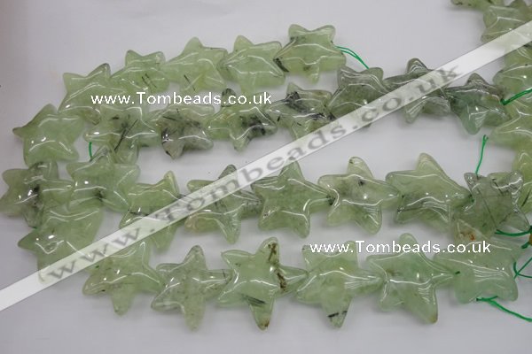 CFG919 15.5 inches 30*33mm carved star green rutilated quartz beads