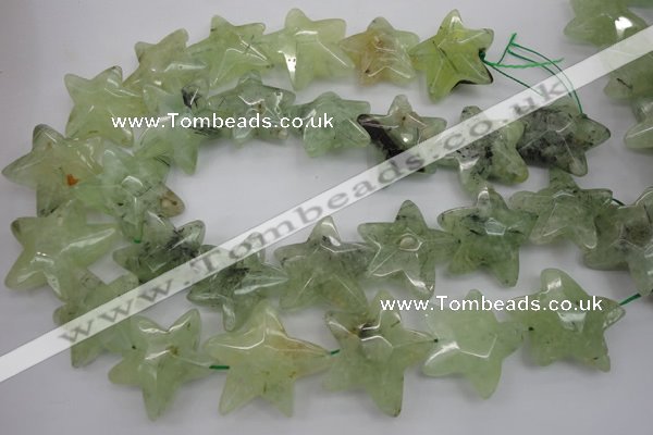 CFG920 30*33mm faceted & carved star green rutilated quartz beads