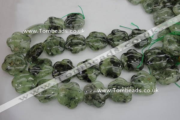 CFG922 15.5 inches 32*33mm carved flower green rutilated quartz beads