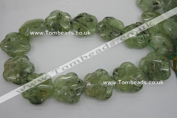 CFG923 32*33mm faceted & carved flower green rutilated quartz beads