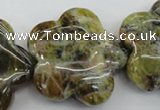 CFG935 15.5 inches 32*33mm carved flower yellow & green opal beads