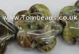 CFG935 15.5 inches 32*33mm carved flower yellow & green opal beads