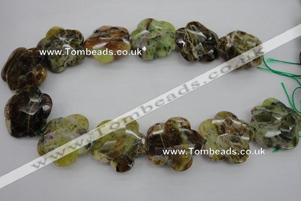 CFG936 32*33mm faceted & carved flower yellow & green opal beads